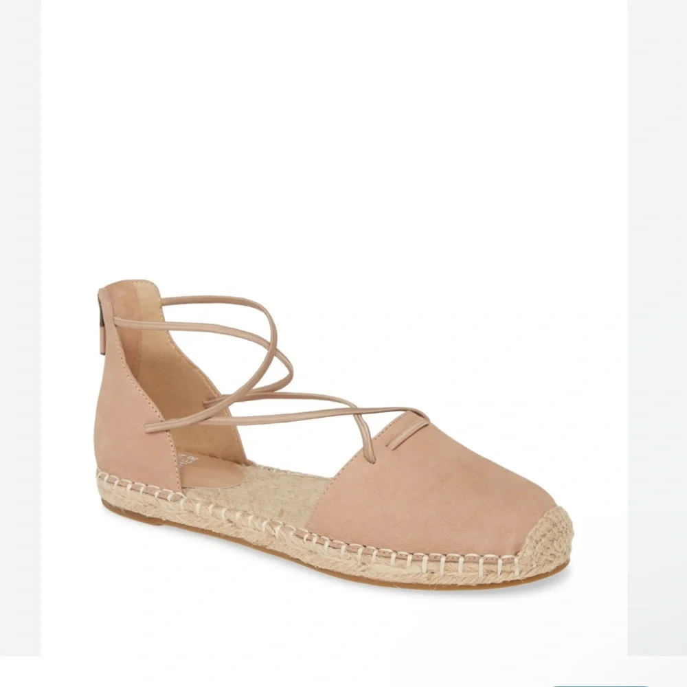 EILEEN FISHER Lee Perforated Suede Flat Espadrilles Barley size 6.5